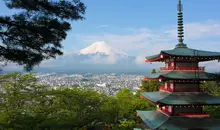 Pagoda with Mt Fuji in the background. 